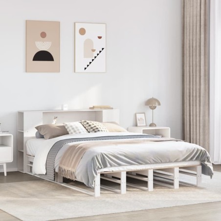 Lit bibliothèque sans matelas blanc 140x200 cm bois massif 