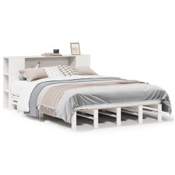 Lit bibliothèque sans matelas blanc 140x200 cm bois massif 