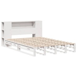 Lit bibliothèque sans matelas blanc 140x200 cm bois massif 