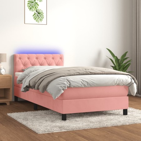 Sommier à lattes de lit avec matelas et LED Rose 80x200 cm 