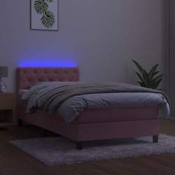 Sommier à lattes de lit avec matelas et LED Rose 80x200 cm 