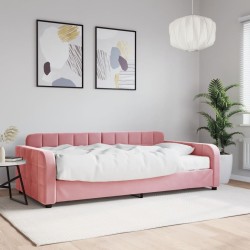 Lit de jour avec matelas rose 100x200 cm velours 
