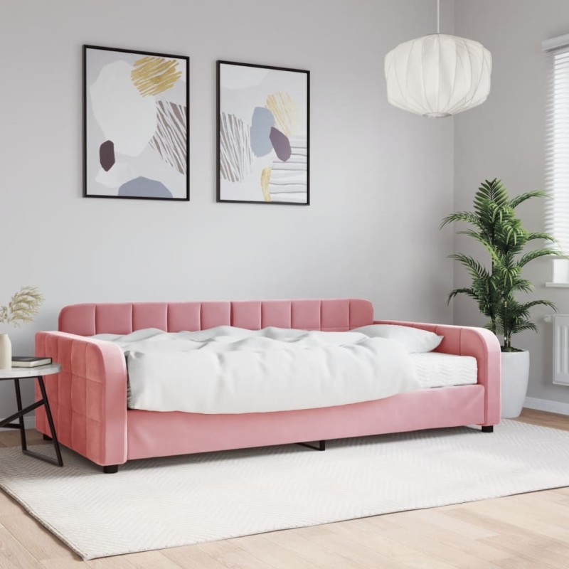 Lit de jour avec matelas rose 100x200 cm velours Lit de jour avec matelas rose 100x200 cm velours