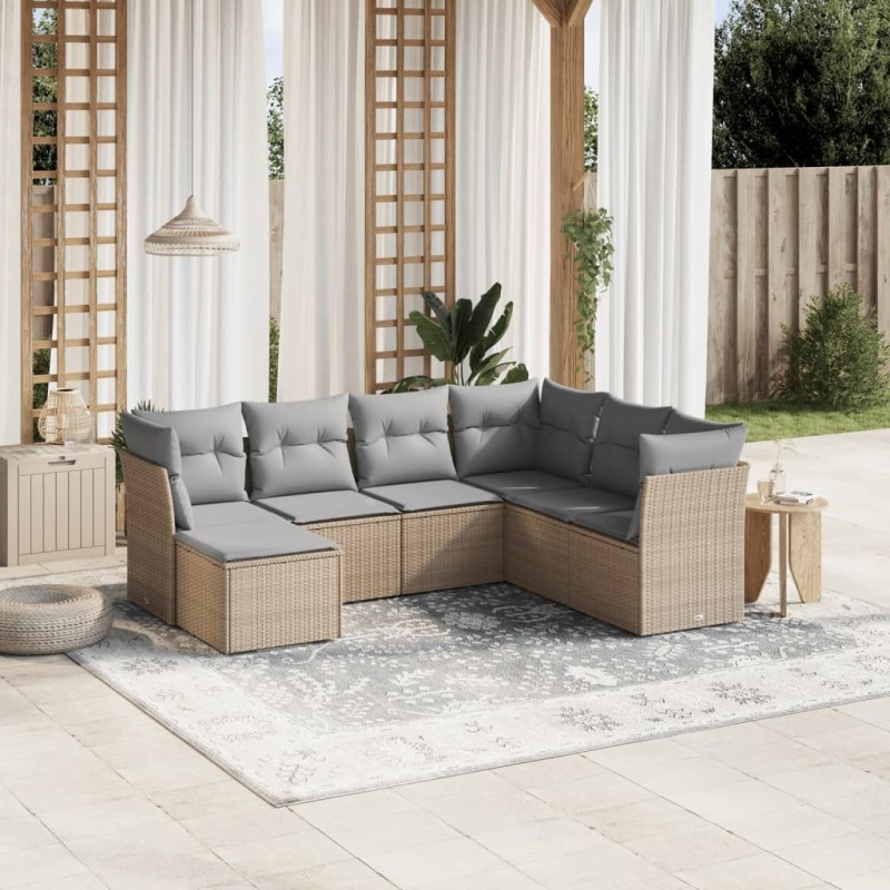 Salon de jardin avec coussins 7pcs mélange beige résine tressée 