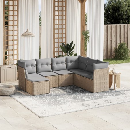Salon de jardin avec coussins 7pcs mélange beige résine tressée 