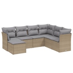 Salon de jardin avec coussins 7pcs mélange beige résine tressée 