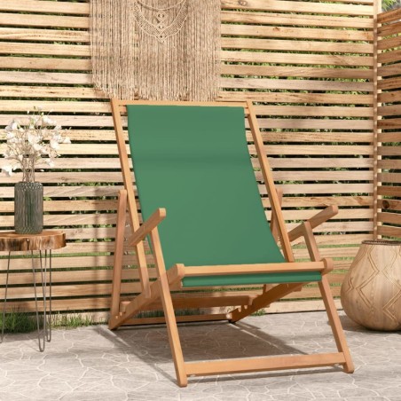 Chaise de plage pliable Bois de teck solide Vert 