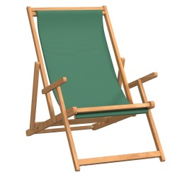 Chaise de plage pliable Bois de teck solide Vert 