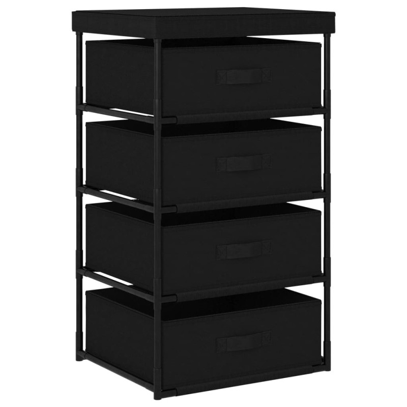 Étagère de rangement avec 4 paniers en tissu Acier Noir Étagère de rangement avec 4 paniers en tissu Acier Noir