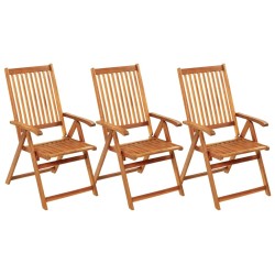 Chaises pliables de jardin lot de 3 avec coussins Bois d'acacia 