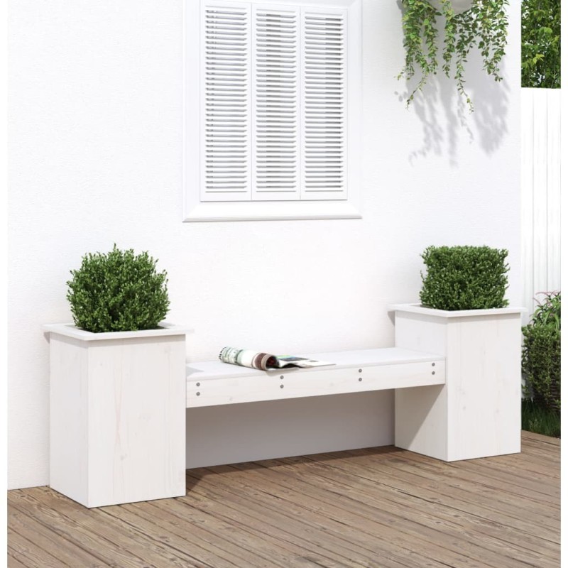Banc avec jardinières blanc 184,5x39,5x56,5 cm bois massif pin 