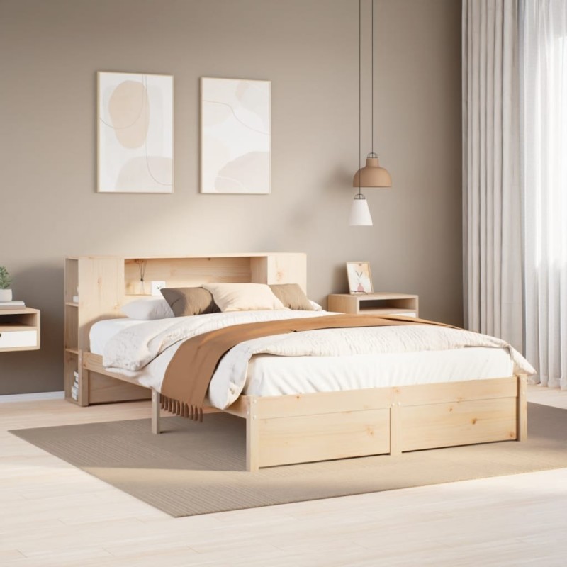 Lit bibliothèque sans matelas 120x200 cm bois de pin massif 