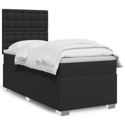 Sommier à lattes de lit avec matelas noir similicuir 