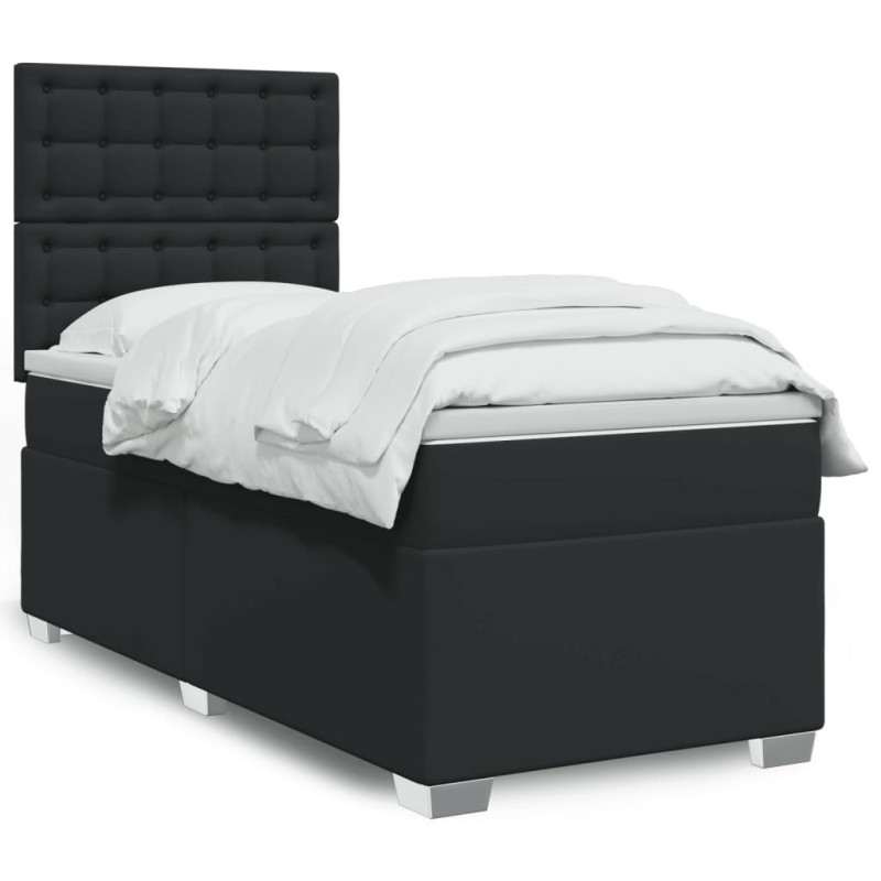 Sommier à lattes de lit avec matelas noir similicuir 