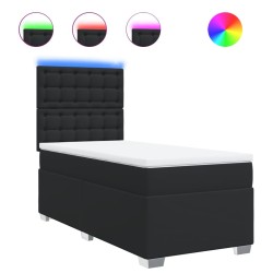 Sommier à lattes de lit avec matelas noir similicuir 