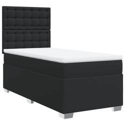 Sommier à lattes de lit avec matelas noir similicuir 