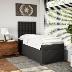 Sommier à lattes de lit avec matelas noir similicuir 