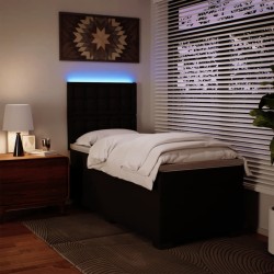 Sommier à lattes de lit avec matelas noir similicuir 