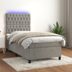 Sommier à lattes de lit et matelas et LED Gris clair 80x200 cm 