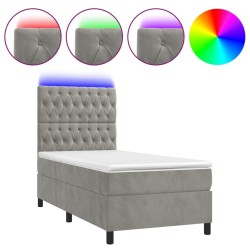 Sommier à lattes de lit et matelas et LED Gris clair 80x200 cm 