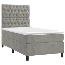 Sommier à lattes de lit et matelas et LED Gris clair 80x200 cm 