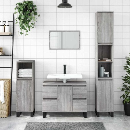 Armoire salle de bain sonoma gris 80x33x60 cm bois d'ingénierie 