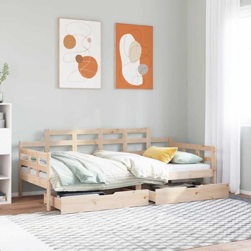 Lit de jour avec tiroirs sans matelas 90x200 cm bois massif 
