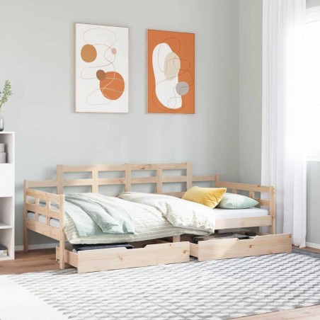 Lit de jour avec tiroirs sans matelas 90x200 cm bois massif 