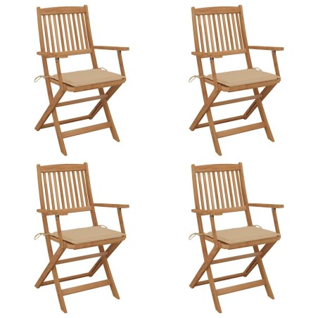 Chaises pliables de jardin lot de 4 avec coussins Bois d'acacia 