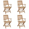 Chaises pliables de jardin lot de 4 avec coussins Bois d'acacia 