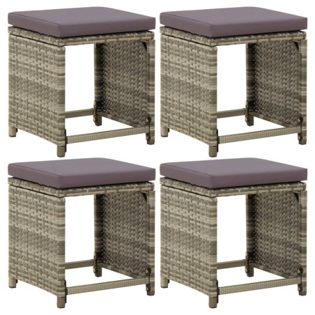 Tabourets de jardin lot de 4 avec coussins Résine tressée Gris 