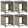 Tabourets de jardin lot de 4 avec coussins Résine tressée Gris 