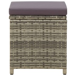 Tabourets de jardin lot de 4 avec coussins Résine tressée Gris 