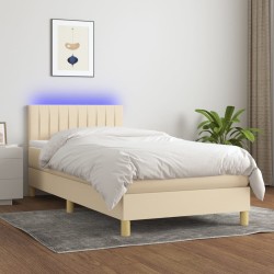 Sommier à lattes de lit avec matelas LED Crème 90x200 cm Tissu 