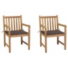 Chaises de jardin lot de 2 et coussins taupe Bois teck massif 