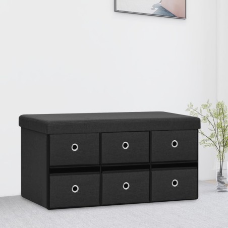 Banc de rangement pliable Noir 76x38x38 cm Faux lin 