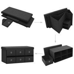 Banc de rangement pliable Noir 76x38x38 cm Faux lin 