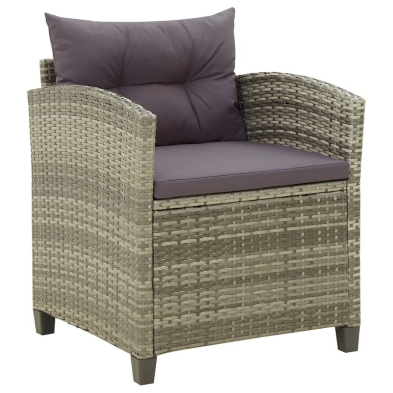 Chaise de jardin avec coussins Résine tressée Gris 