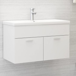Armoire d'évier avec lavabo intégré Blanc Aggloméré 