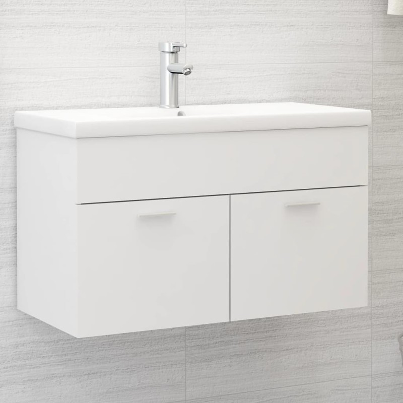 Armoire d'évier avec lavabo intégré Blanc Aggloméré 