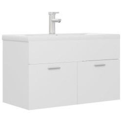 Armoire d'évier avec lavabo intégré Blanc Aggloméré 