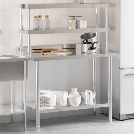 Table de travail de cuisine avec étagère 110x55x150 cm inox 