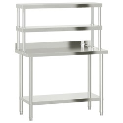 Table de travail de cuisine avec étagère 110x55x150 cm inox 