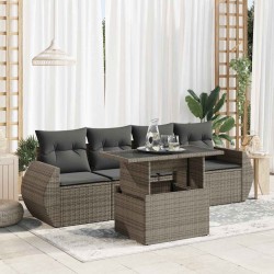 Salon de jardin 5 pcs avec coussins gris résine tressée 