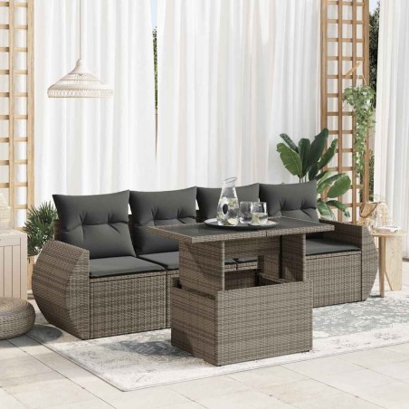 Salon de jardin 5 pcs avec coussins gris résine tressée 