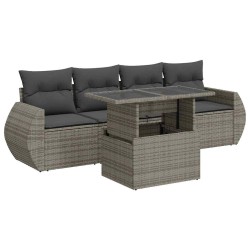 Salon de jardin 5 pcs avec coussins gris résine tressée 