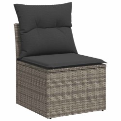 Salon de jardin 5 pcs avec coussins gris résine tressée 