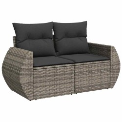 Salon de jardin 5 pcs avec coussins gris résine tressée 