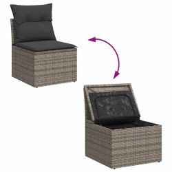 Salon de jardin 5 pcs avec coussins gris résine tressée 
