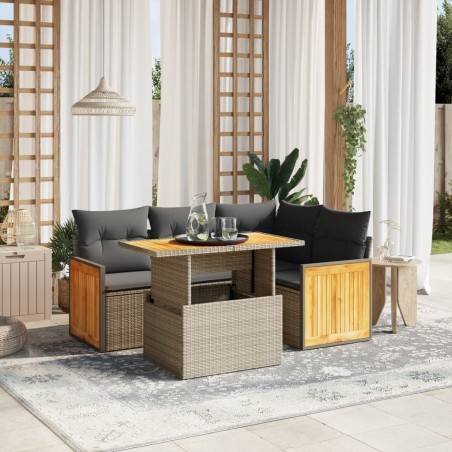 Salon de jardin 5 pcs avec coussins gris résine tressée 